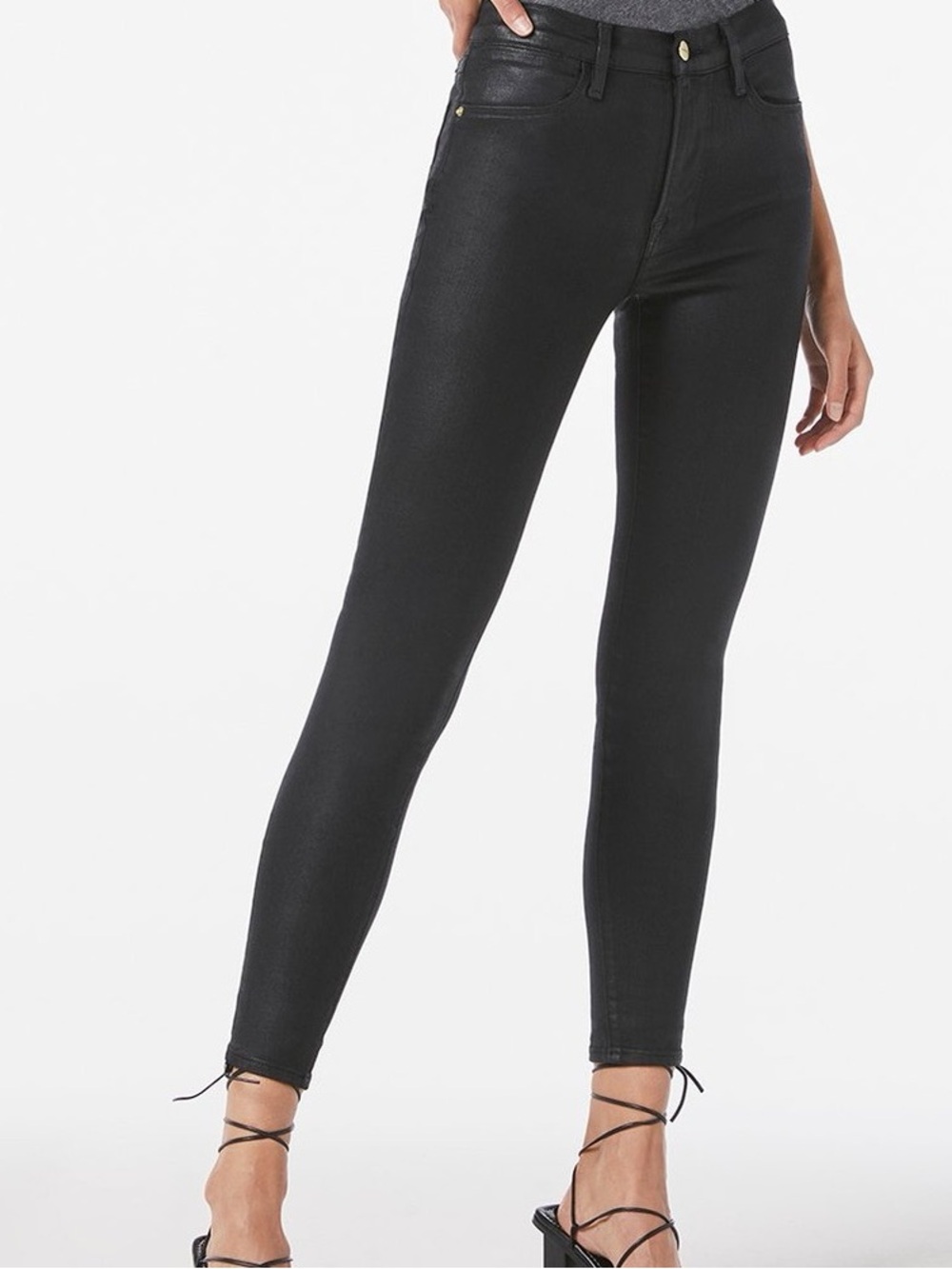 FRAME Le High Skinny Coated Black Jeans Size 27